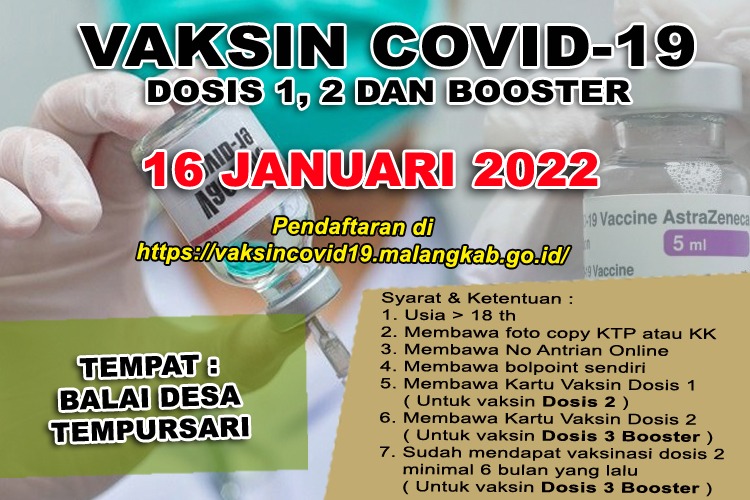 VAKSINASI COVID-19 BOOSTER( DOSIS 1,2, DAN BOOSTER ) TANGGAL 16 JANUARI 2022 DESA TEMPURSARI
